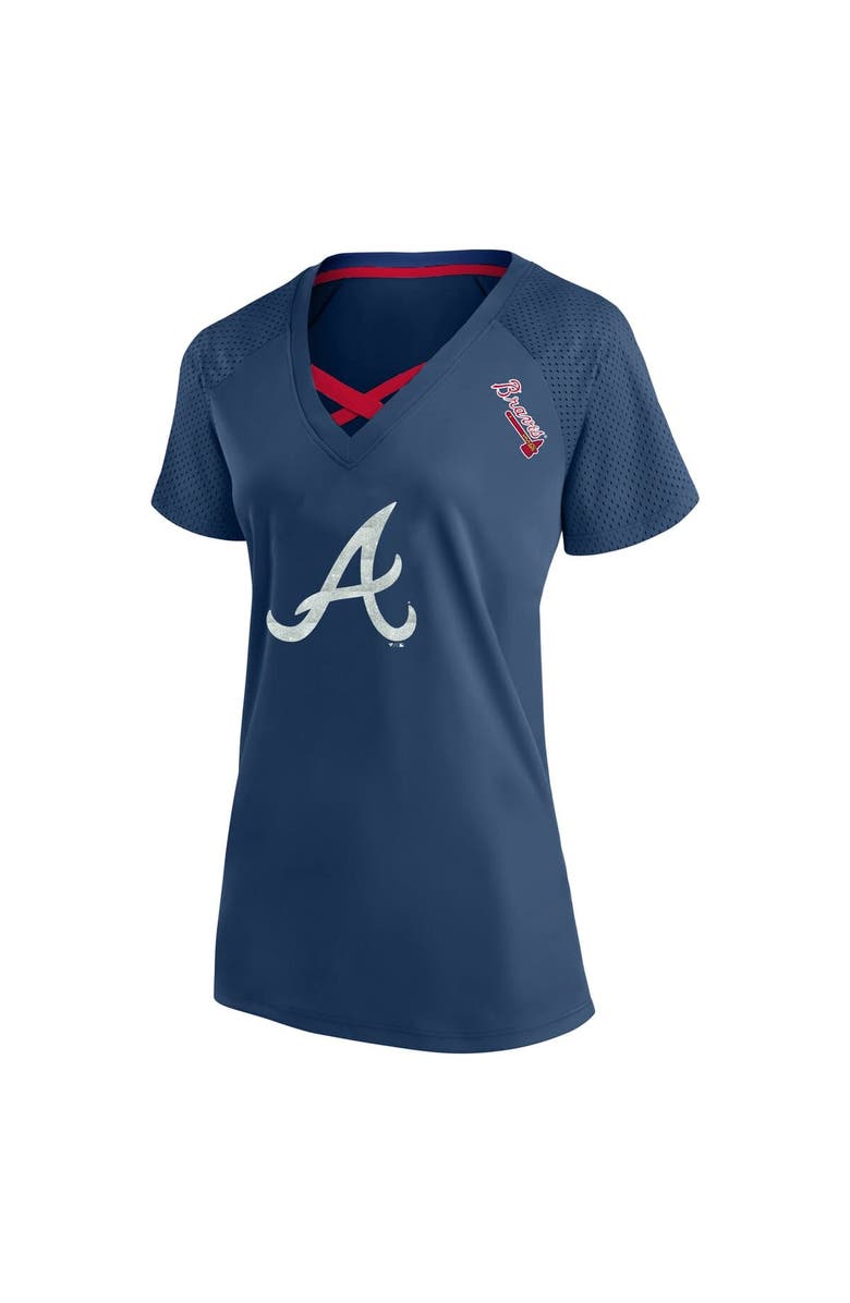 PROFILE Women's Profile Navy Atlanta Braves Plus Size Glitter Raglan V-Neck T-Shirt, Alternate, color,