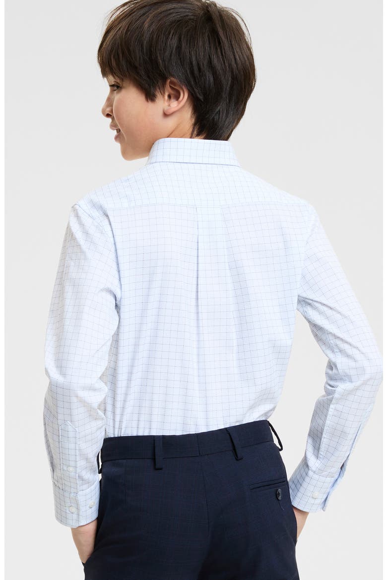 Kids' Check Cotton Blend Button-Up Shirt, Alternate, color, BLUE