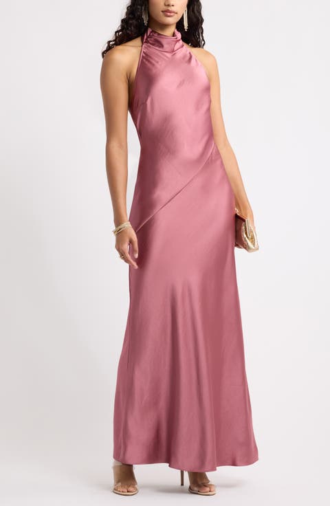 Sleeveless Satin Halter Dress