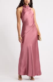 Open Edit Sleeveless Satin Halter Dress