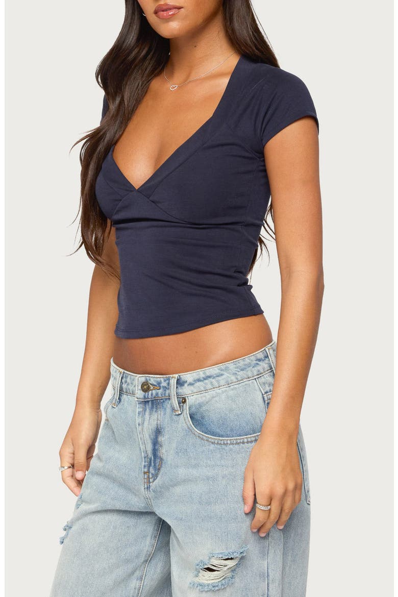 Docie Plunge V-Neck Cropped Top, Alternate, color, NAVY
