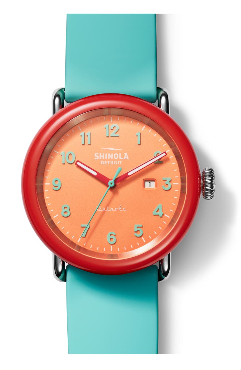 Shinola Detrola Silly Putty Silicone Strap Watch, 43mm, Main, color,