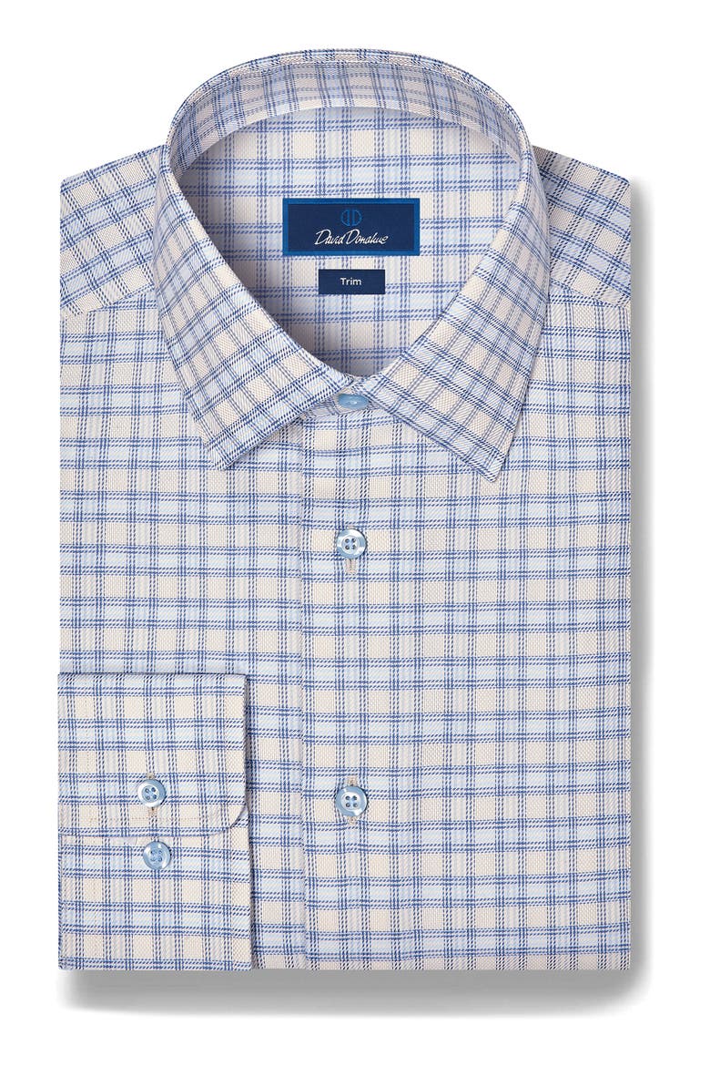 Trim Fit Plaid Cotton Dress Shirt, Main, color, SAND/ BLUE