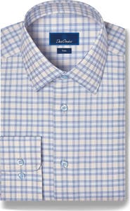 David Donahue Trim Fit Plaid Cotton Dress Shirt