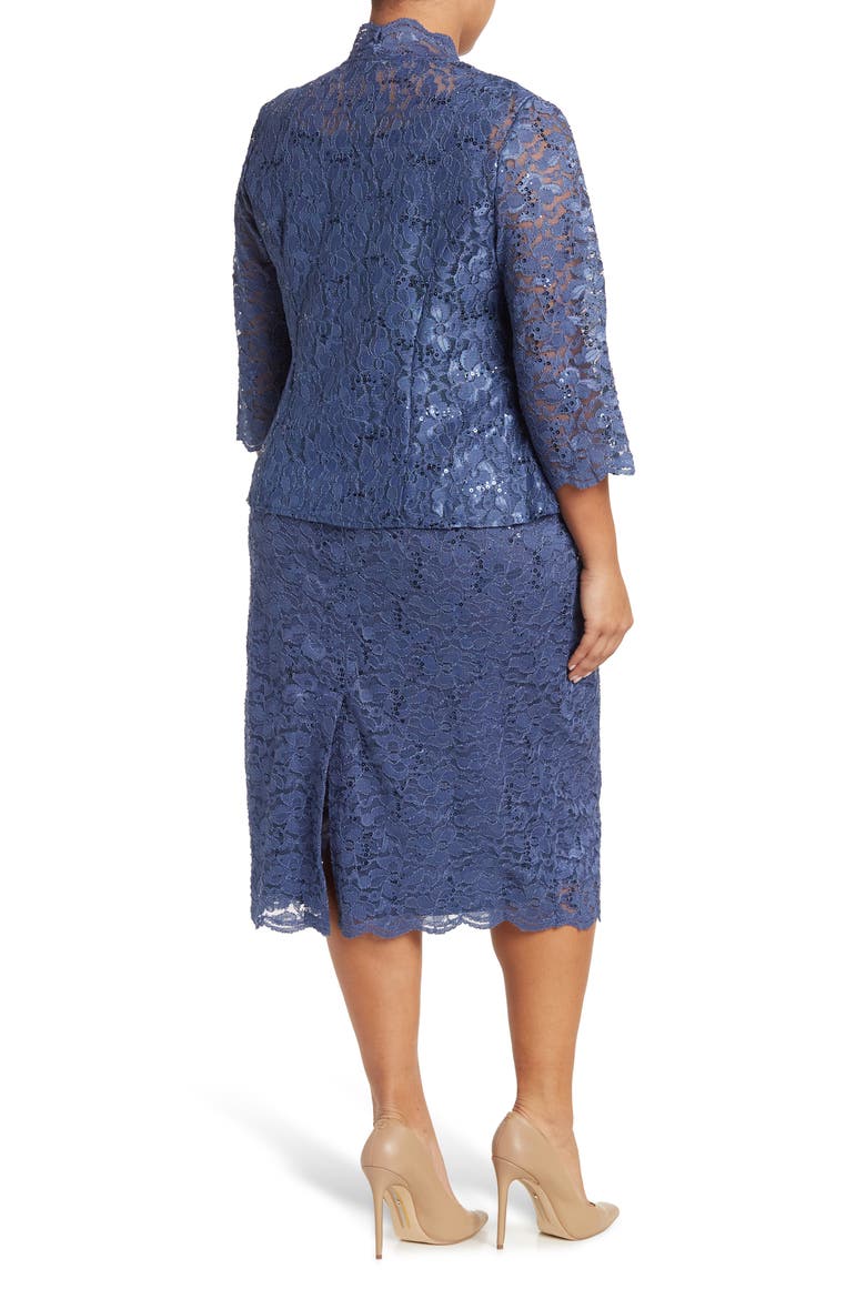 SLNY Floral Lace Sequin Cardigan & Dress Set, Alternate, color, WEDGEWOOD