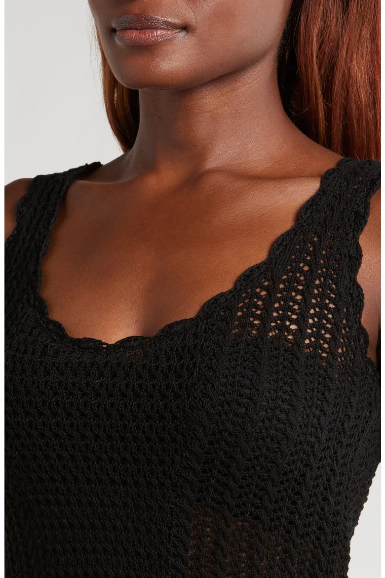 Scalloped Edge Semisheer Cotton Cover-Up Minidress, Alternate, color, BLACK
