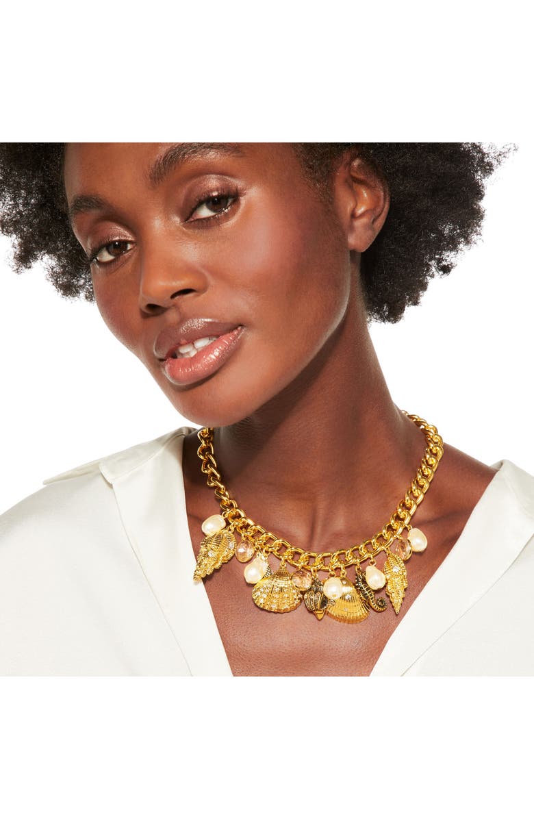 Kurt Geiger London Faux Pearl & Shell Charm Necklace, Alternate, color, Gold