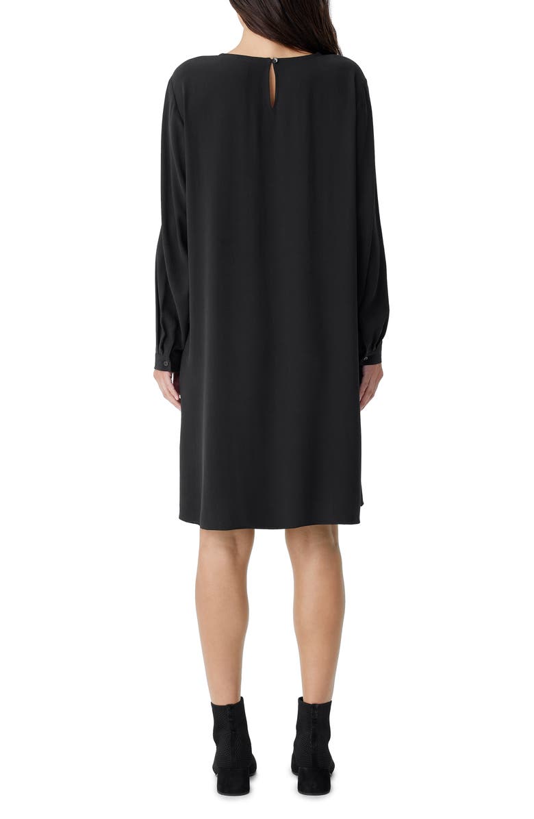 Eileen Fisher Crewneck Long Sleeve Silk Shift Dress, Alternate, color, 