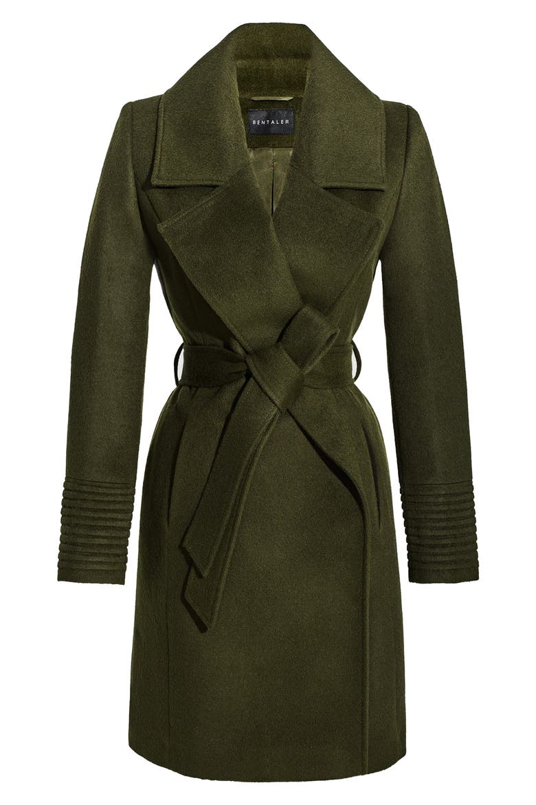 Alpaca & Wool Notch Lapel Wrap Coat, Alternate, color, OLIVE