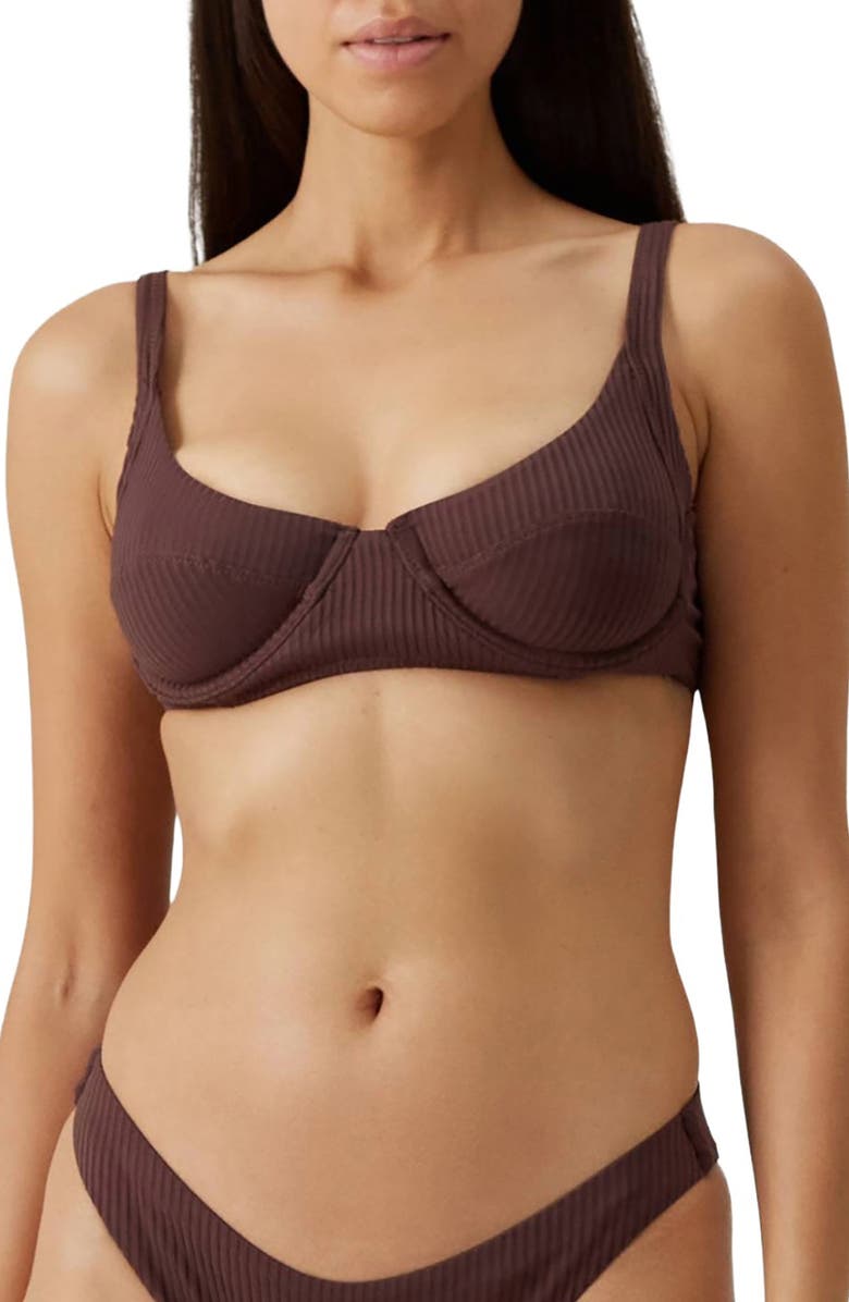 Melissa Odabash Noto Underwire Swim Top, Main, color, Brown Ribbed