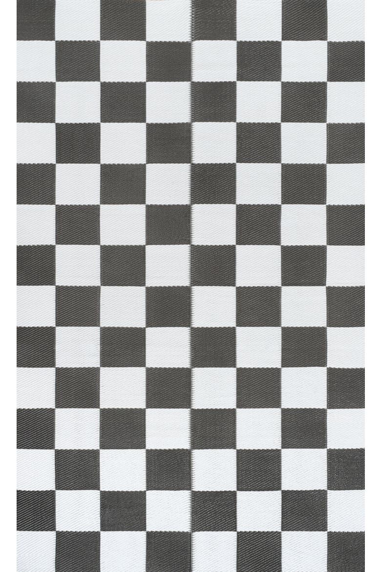 Bishop Geometric Checker Foldable Waterproof Reversible Plastic Straw Outdoor Rug, Main, color, Gray/White