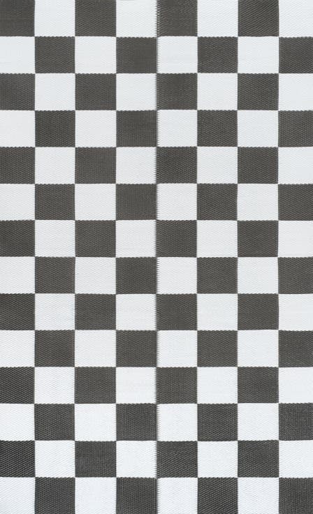 Bishop Geometric Checker Foldable Waterproof Reversible Plastic Straw Outdoor Rug