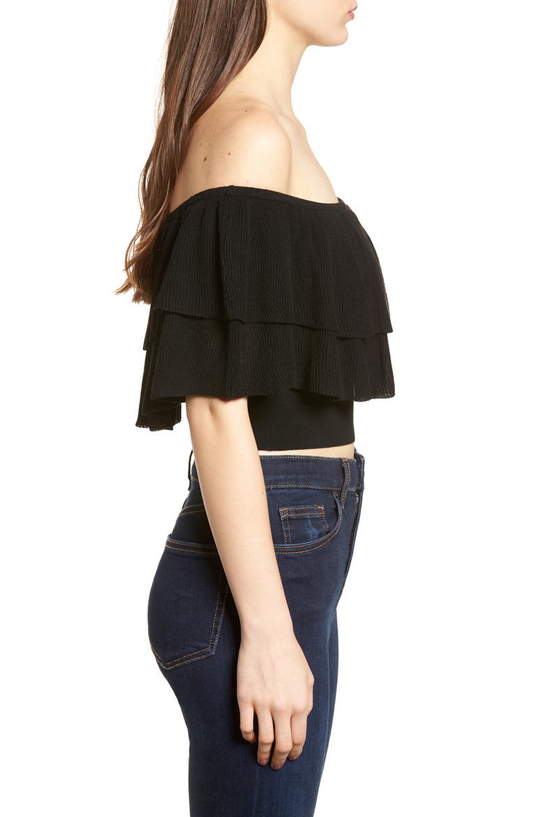 Ruffle Off the Shoulder Sweater, Alternate, color, BLACK