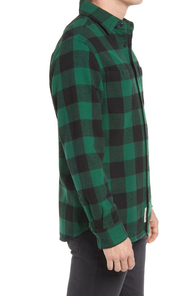 Schott NYC Buffalo Check Flannel Long Sleeve Button-Up Shirt, Alternate, color, Green