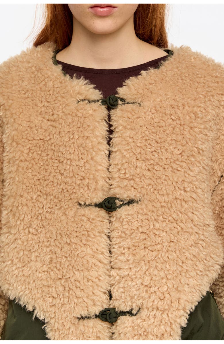 Bimba y Lola Fur Coat With Hook Eye Clasps, Alternate, color, Camel