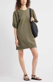 Treasure & Bond Lace Inset Puff Sleeve Cotton Blend Sweatshirt Dress