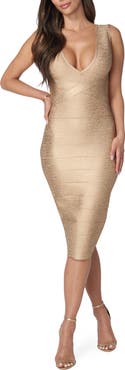 bebe Metallic Sleeveless Bandage Body-Con Dress