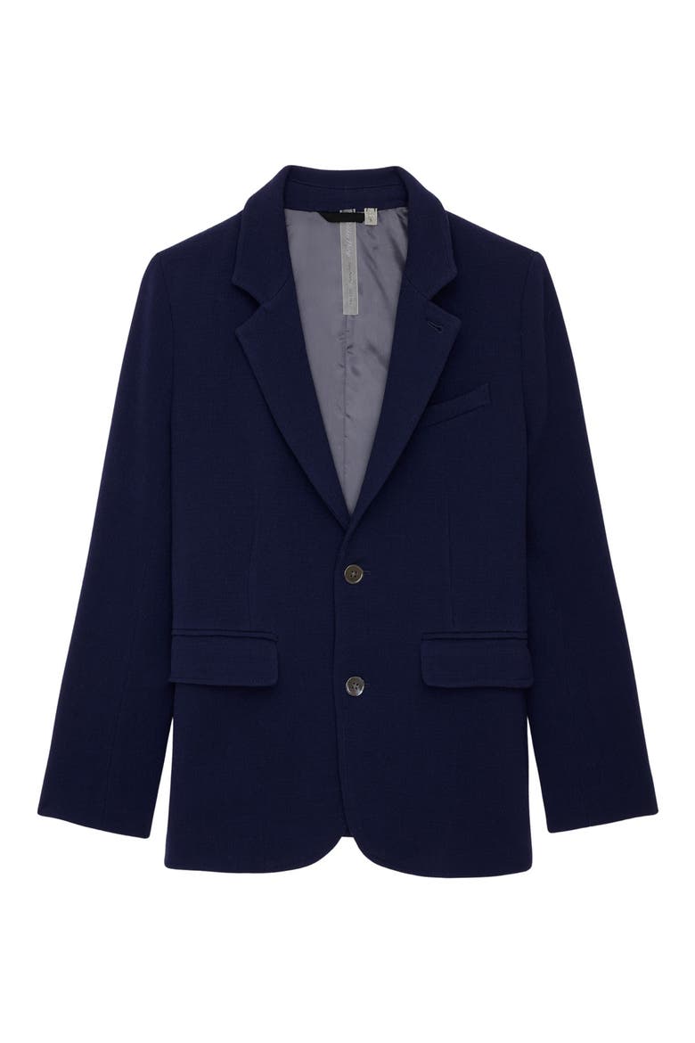 x Becky Malinsky Notch Lapel Wool Blazer, Main, color, EVENING BLUE