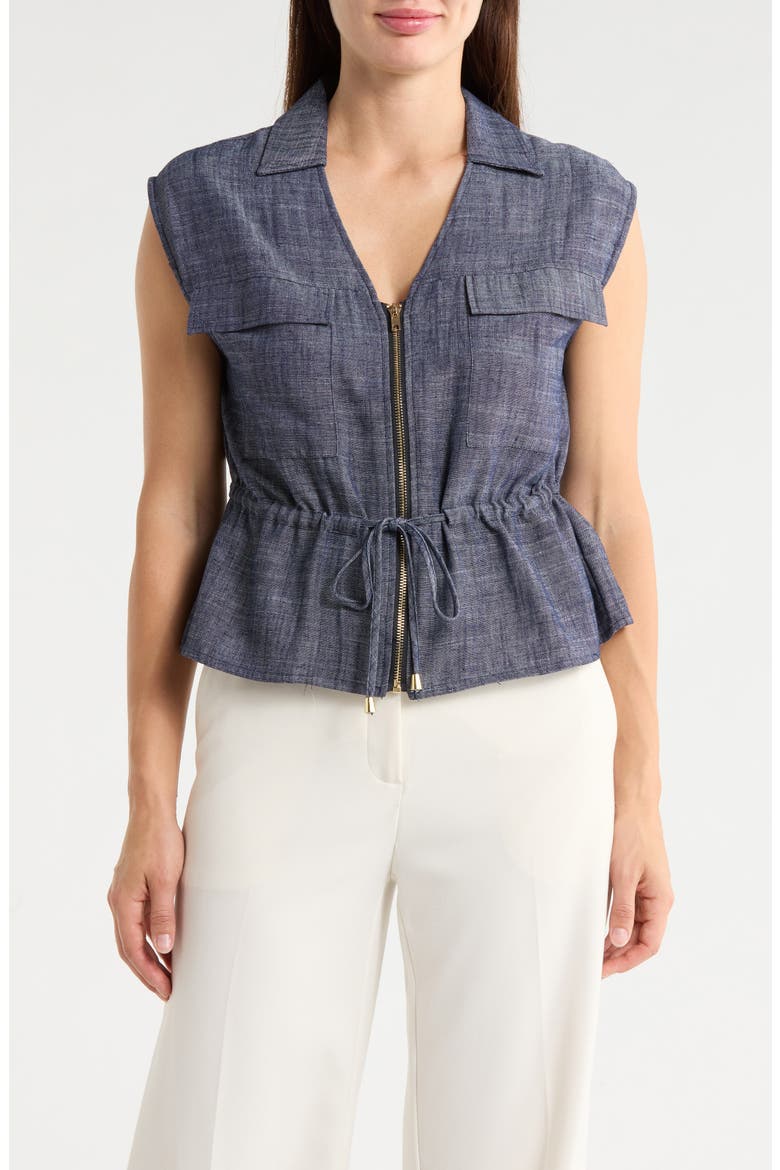 Sleeveless Patch Pocket Chambray Top, Main, color, CHAMBRAY BLUE