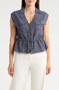 Ellen Tracy Sleeveless Patch Pocket Chambray Top