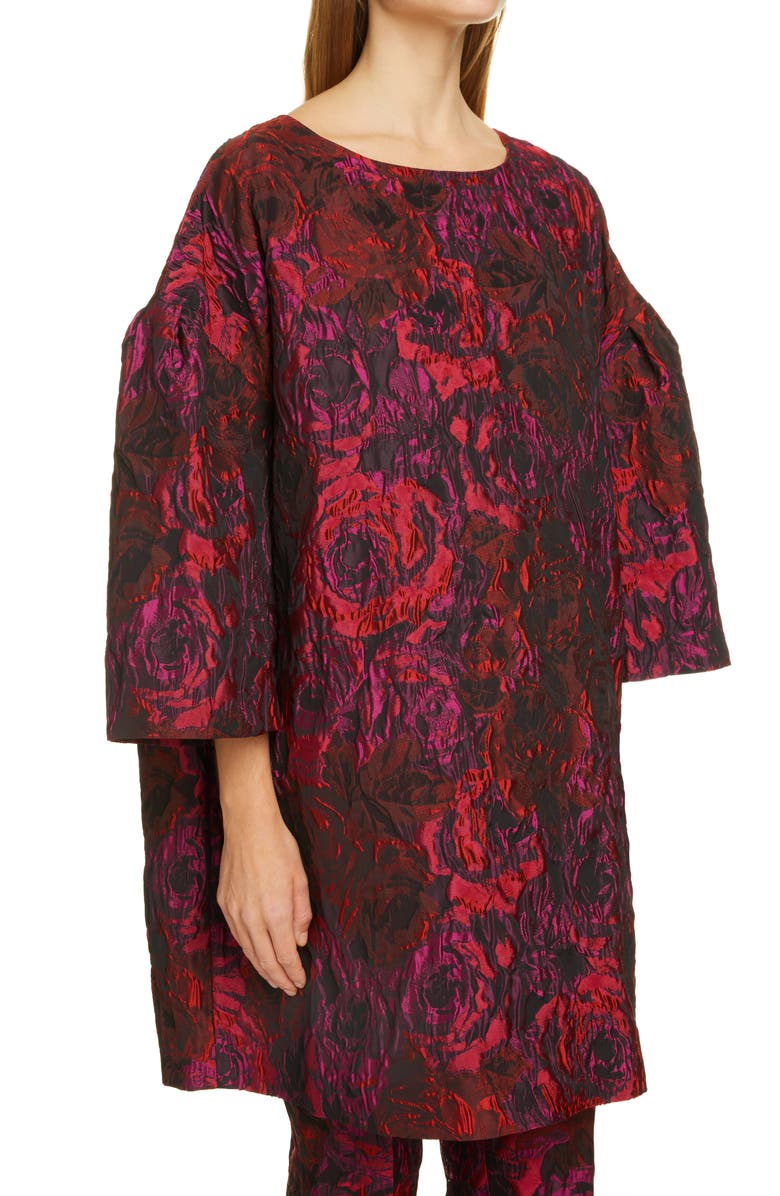 Dries Van Noten Delko Rose Bell Sleeve Cloque Shift Dress, Alternate, color,