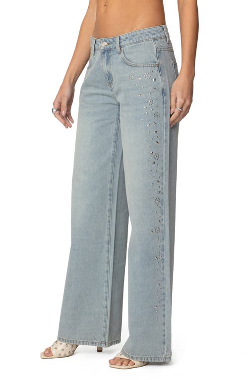 Edikted Everly Studded Low Rise Light Rinse Wash Jeans In Blue