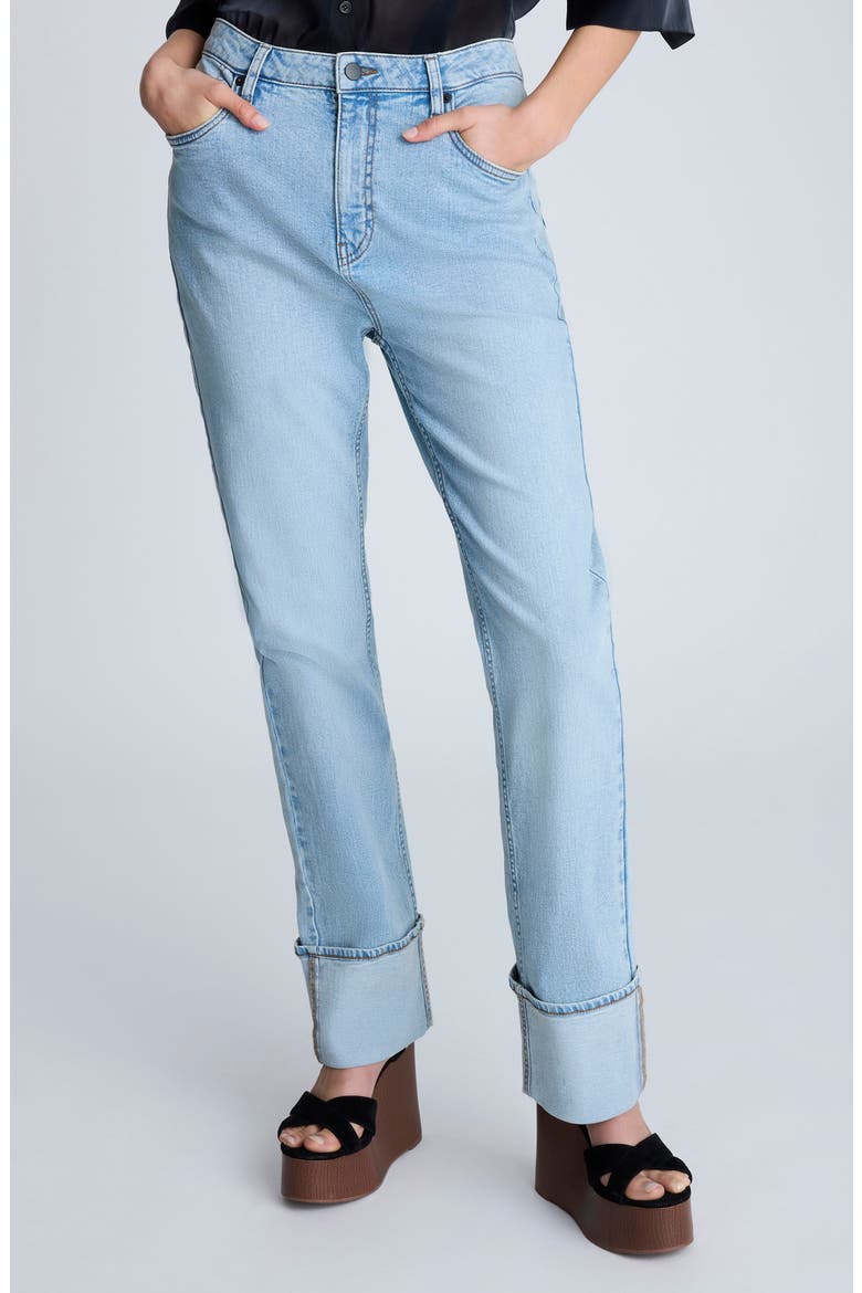 High Waist Cuffed Straight Leg Jeans, Main, color, NU WASH