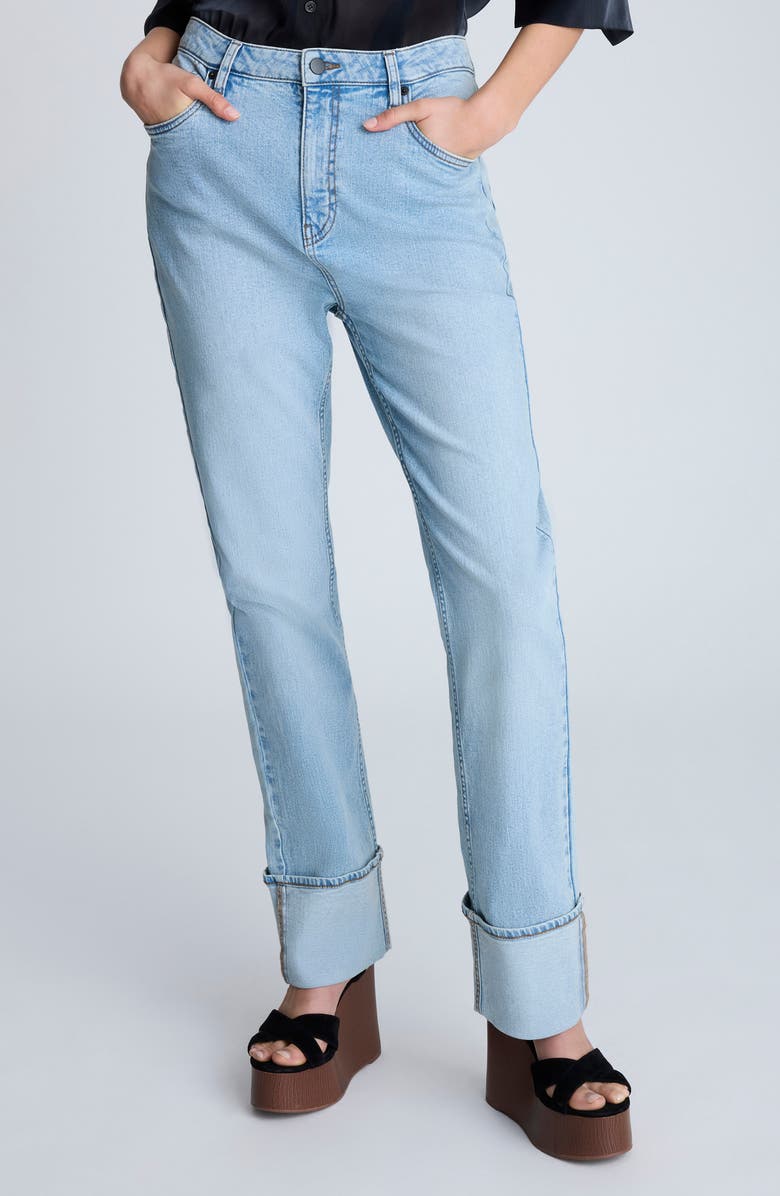 Kenneth Cole High Waist Cuffed Straight Leg Jeans, Main, color, Nu Wash