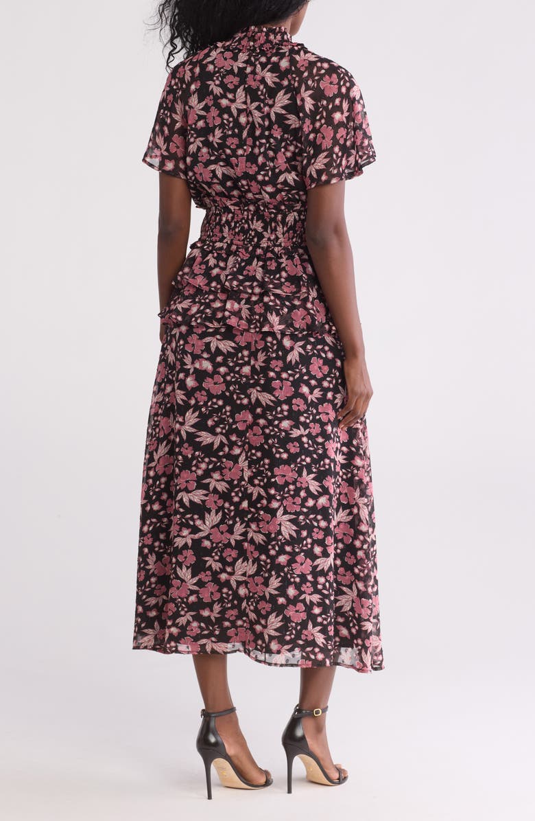 Mila Mae Floral Short Sleeve Chiffon Maxi Dress, Alternate, color, Black Wine Floral