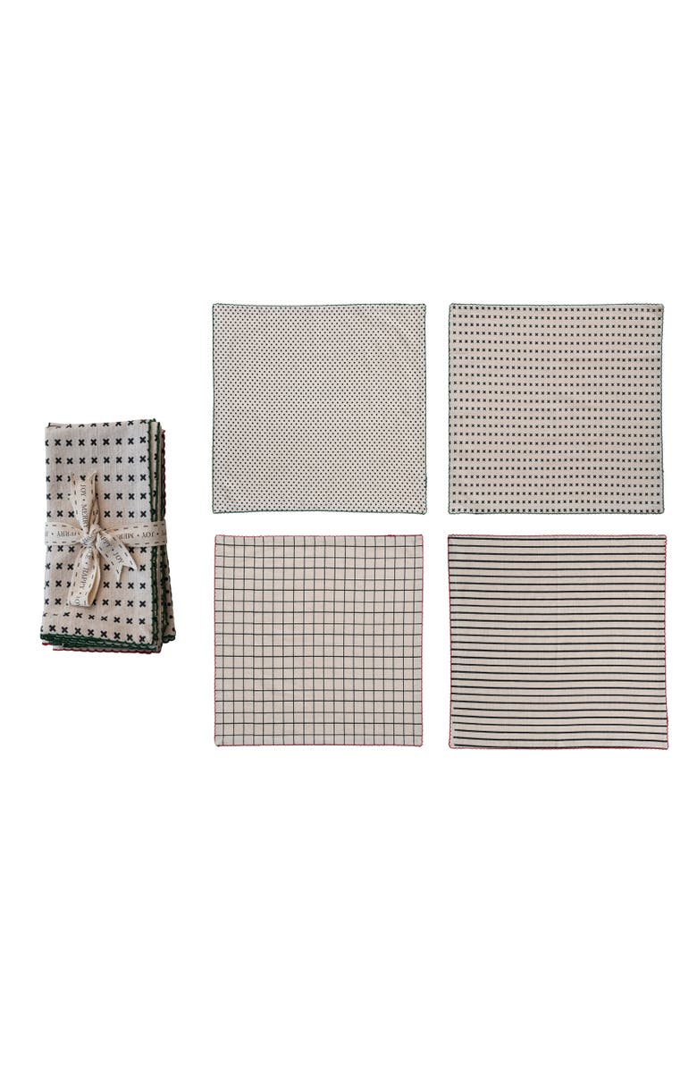 Storied Home Cotton Printed Napkins with Pattern and Stitched Edge, Multicolor, Set of 4, Main, color, 