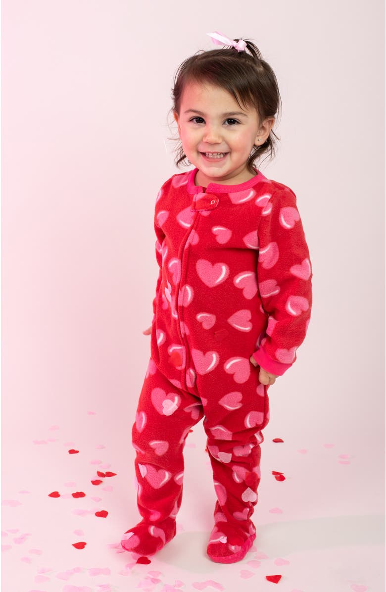Leveret Footed Fleece Printed Matching Family Holiday Pajamas, Alternate, color, Heart