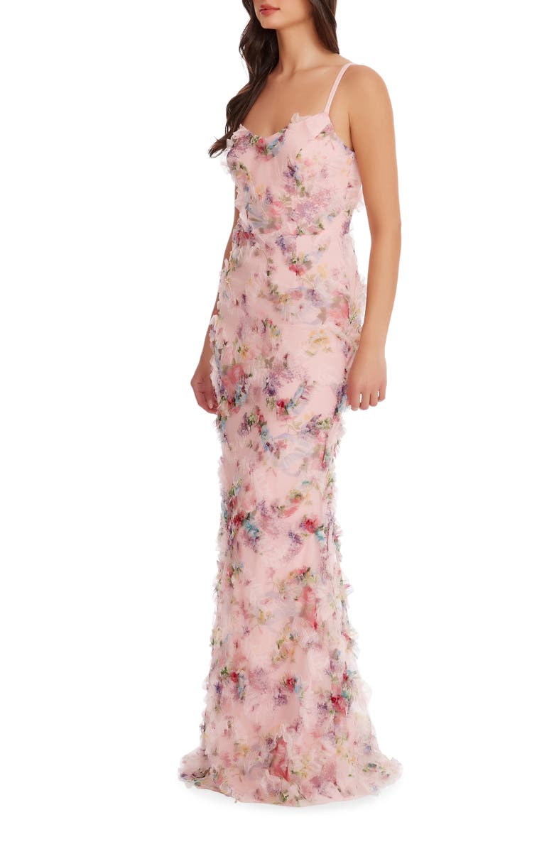 Dress the Population Giovanna Floral Ruffle Mermaid Gown, Alternate, color, Blush Multi