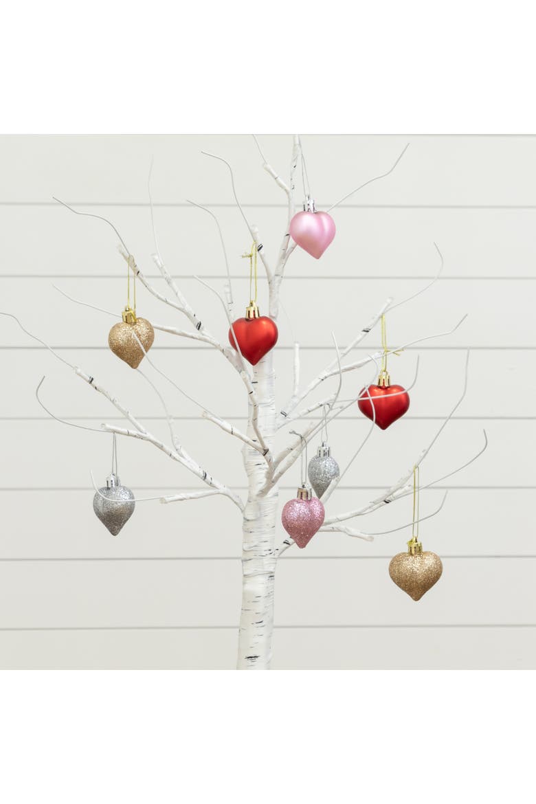 2-ft  Pre-Lit Artificial Valentine's Day Twig Tree with X Warm White LED Lights and Heart Ornaments, Alternate, color, White