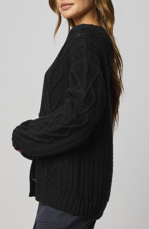 Splendid Harlow Hearts Rhinestone Cable Stitch Cardigan In Black