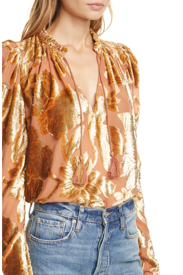Camilla Velvet Devoré Blouse, Alternate, color, ROSE GOLD