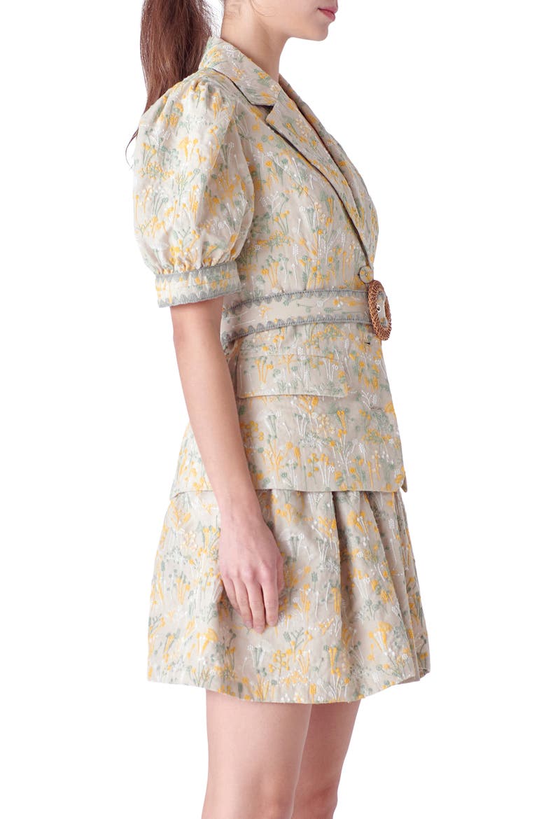 Floral Embroidered Puff Sleeve Blazer, Alternate, color, TAN MULTI