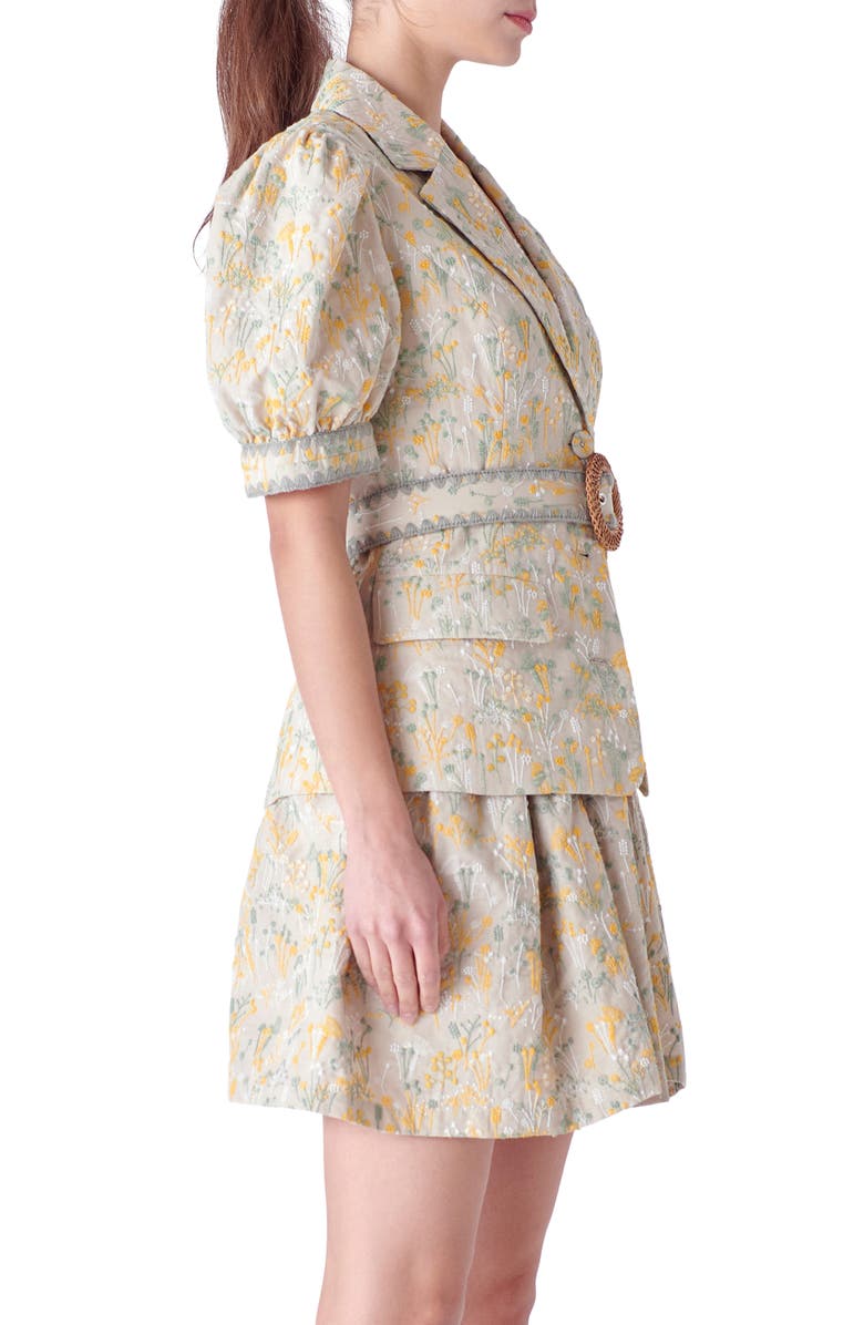 English Factory Floral Embroidered Puff Sleeve Blazer, Alternate, color, Tan Multi