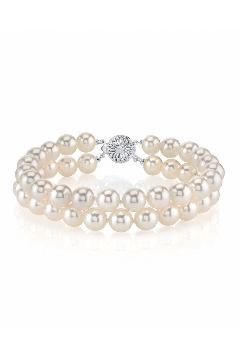 Japanese Akoya Double Pearl Bracelet, Main, color, White Pearls