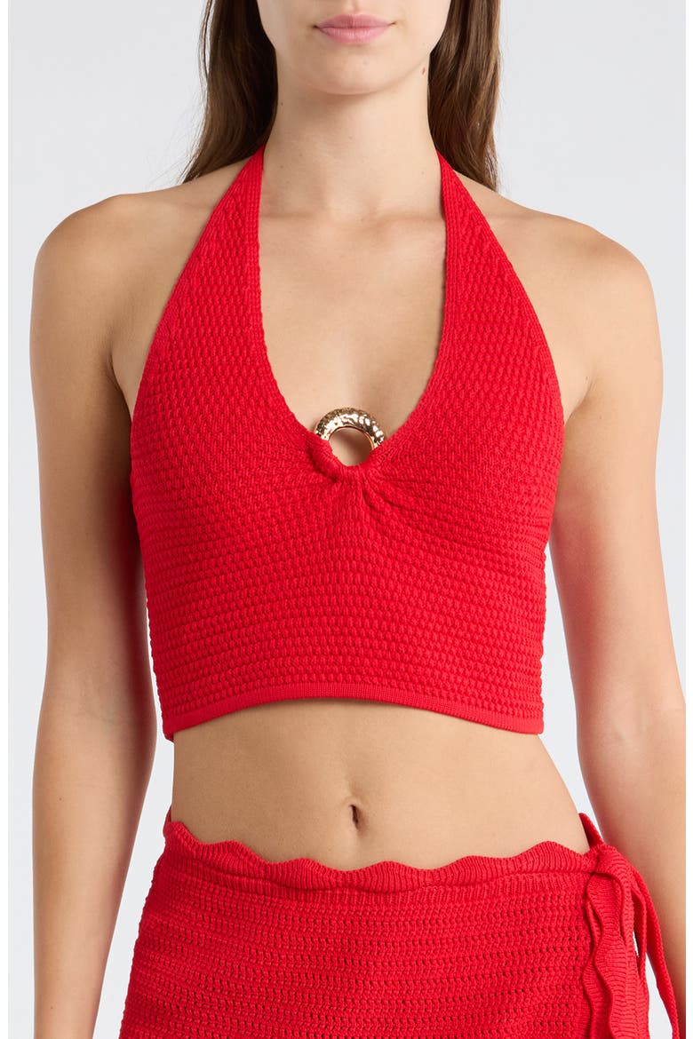 Ring Knit Halter Cover-Up Crop Top, Main, color, SUNSET SIESTA