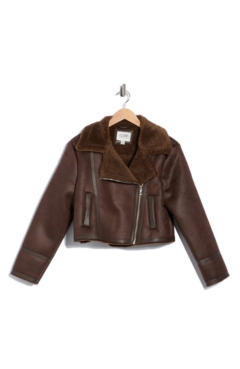 JASON WU Faux Fur Lined Faux Leather Crop Moto Jacket, Alternate, color, 