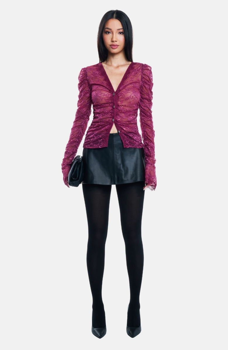 OW Collection AUDREY Lace Cardigan, Alternate, color, Cherry Lacquer