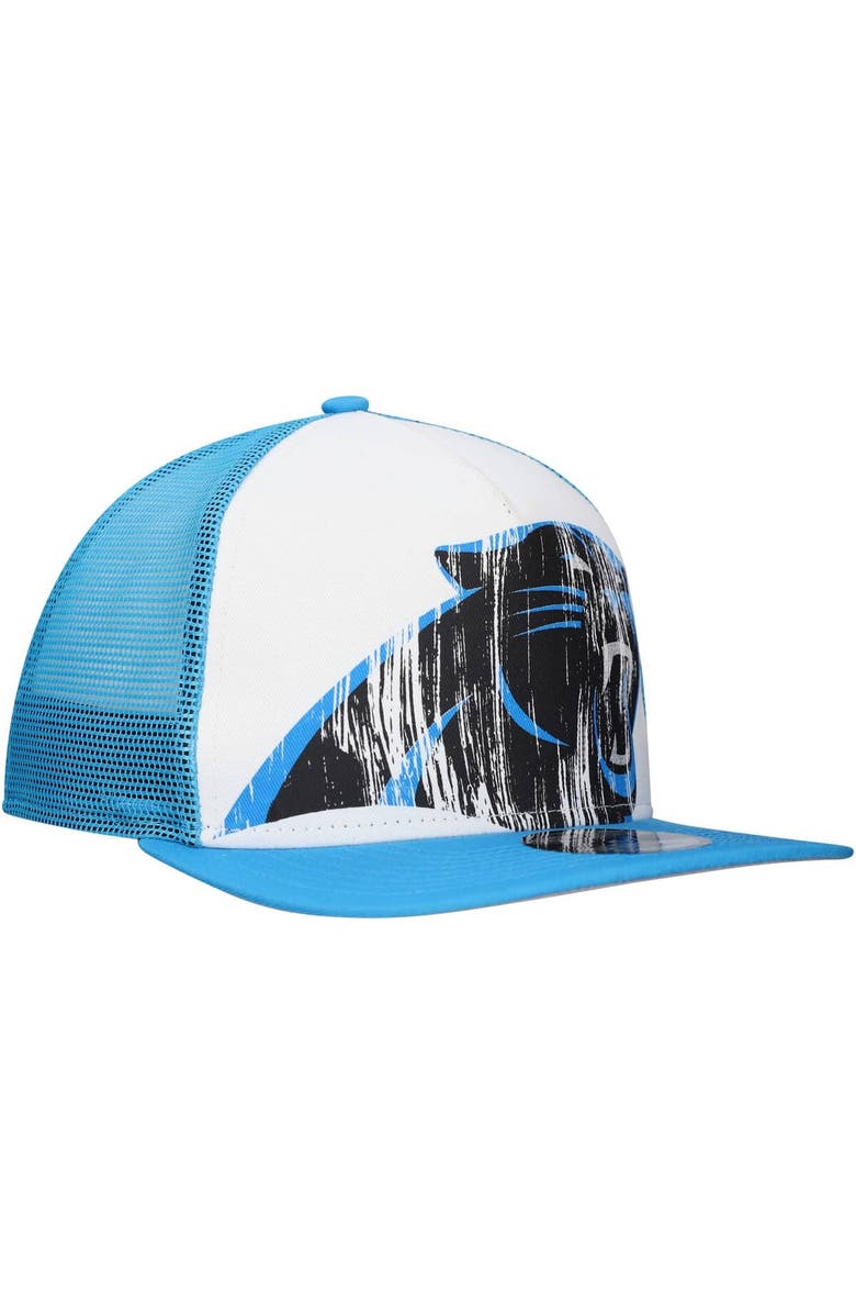 New Era Men's New Era White/Blue Carolina Panthers Distressed 9FIFTY A-Frame Snapback Hat, Alternate, color, White