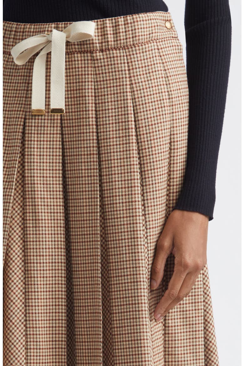 Microcheck Pleated Twill Skirt, Alternate, color, BEIGE