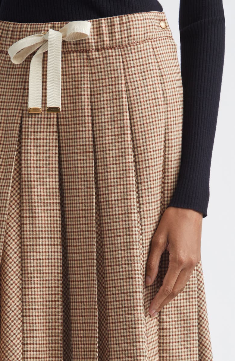 Moncler Microcheck Pleated Twill Skirt, Alternate, color, Beige