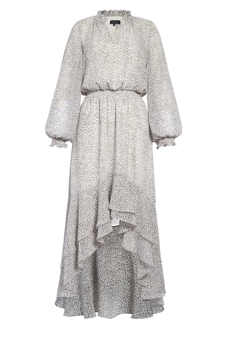 Serene Animal Print Long Sleeve High/Low Dress, Alternate, color, NEW IVORY MULTI