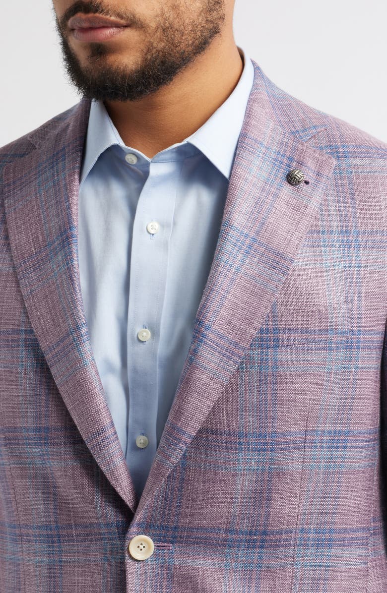 Jack Victor Midland Deco Plaid Wool & Silk Blend Sport Coat, Alternate, color, Berry