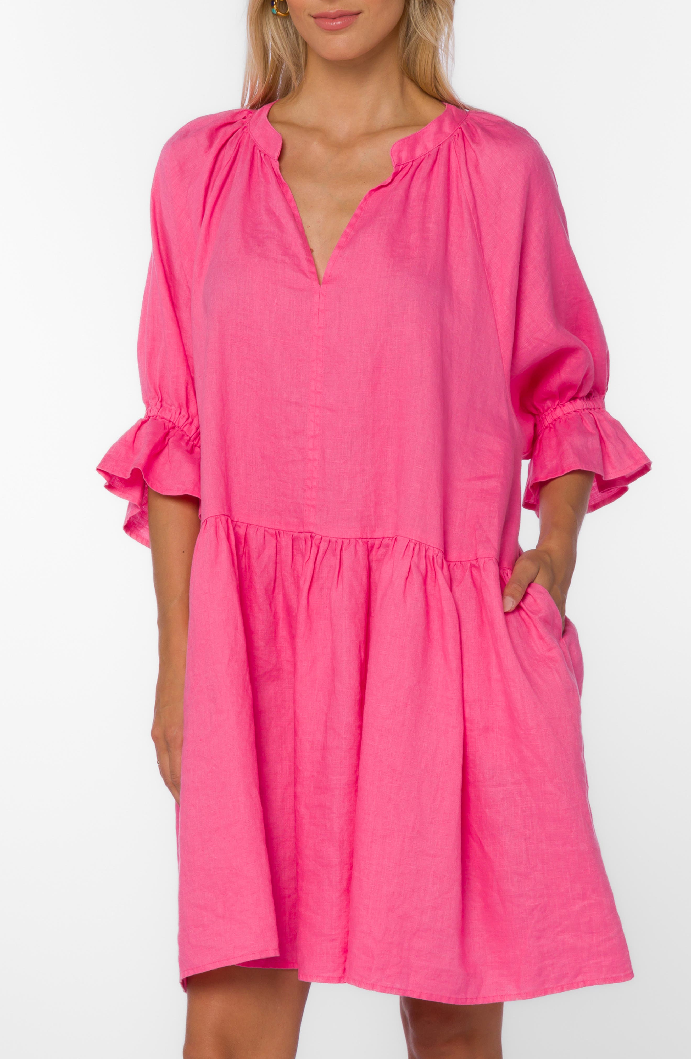 VELVET HEART Carine Drop Waist Linen Dress
