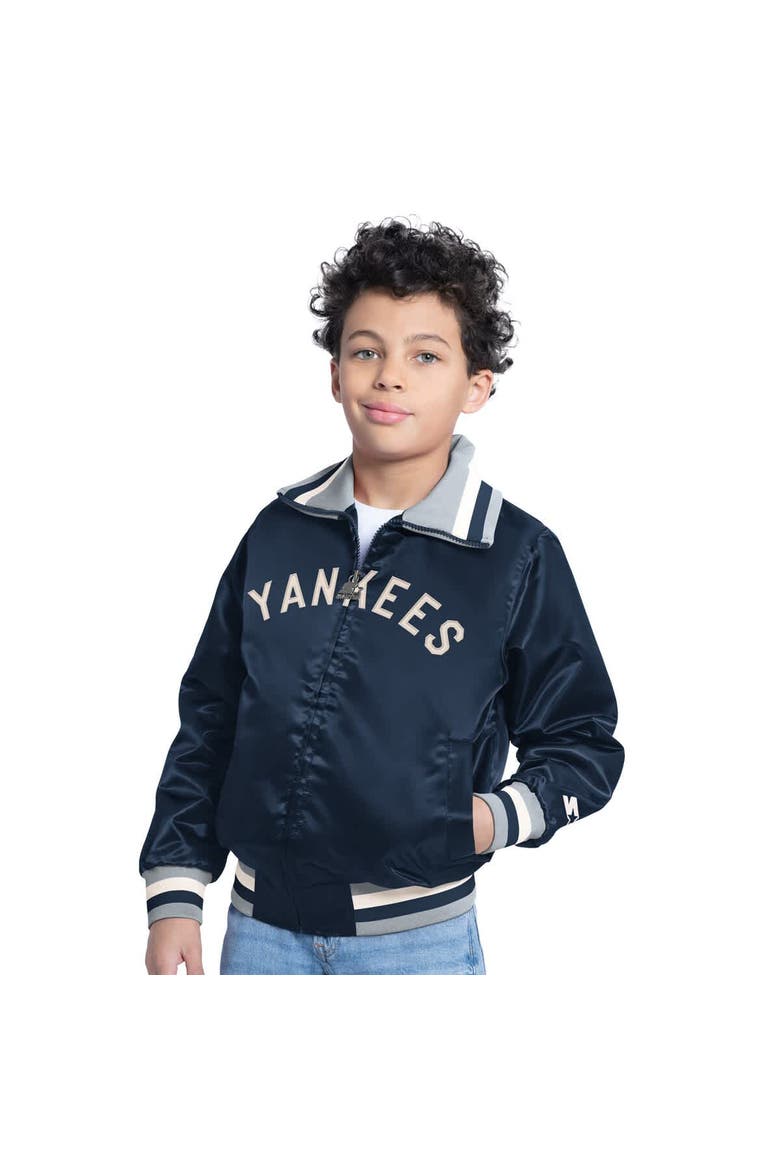 Youth Starter  Navy New York Yankees The Captain Jr. Cooperstown Collection Full-Zip Varsity Jacket, Main, color, Navy
