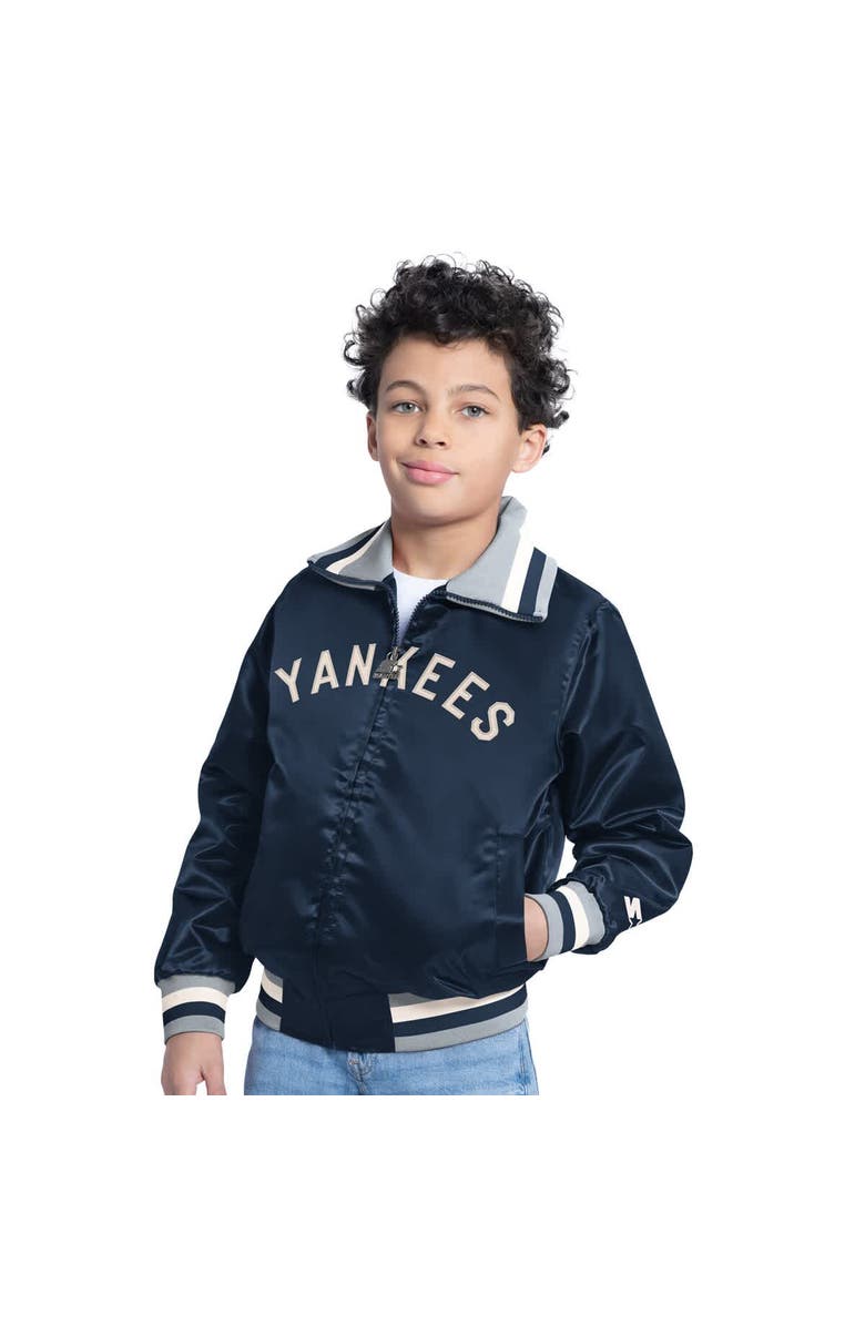STARTER Youth Starter Navy New York Yankees The Captain Jr. Cooperstown Collection Full-Zip Varsity Jacket, Main, color, Navy