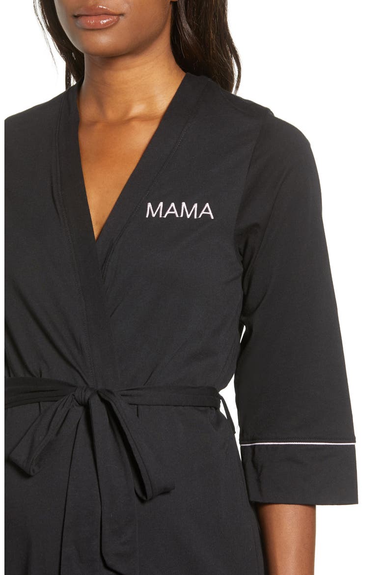 Mama Embroidered Maternity/Nursing Robe, Alternate, color, BLACK